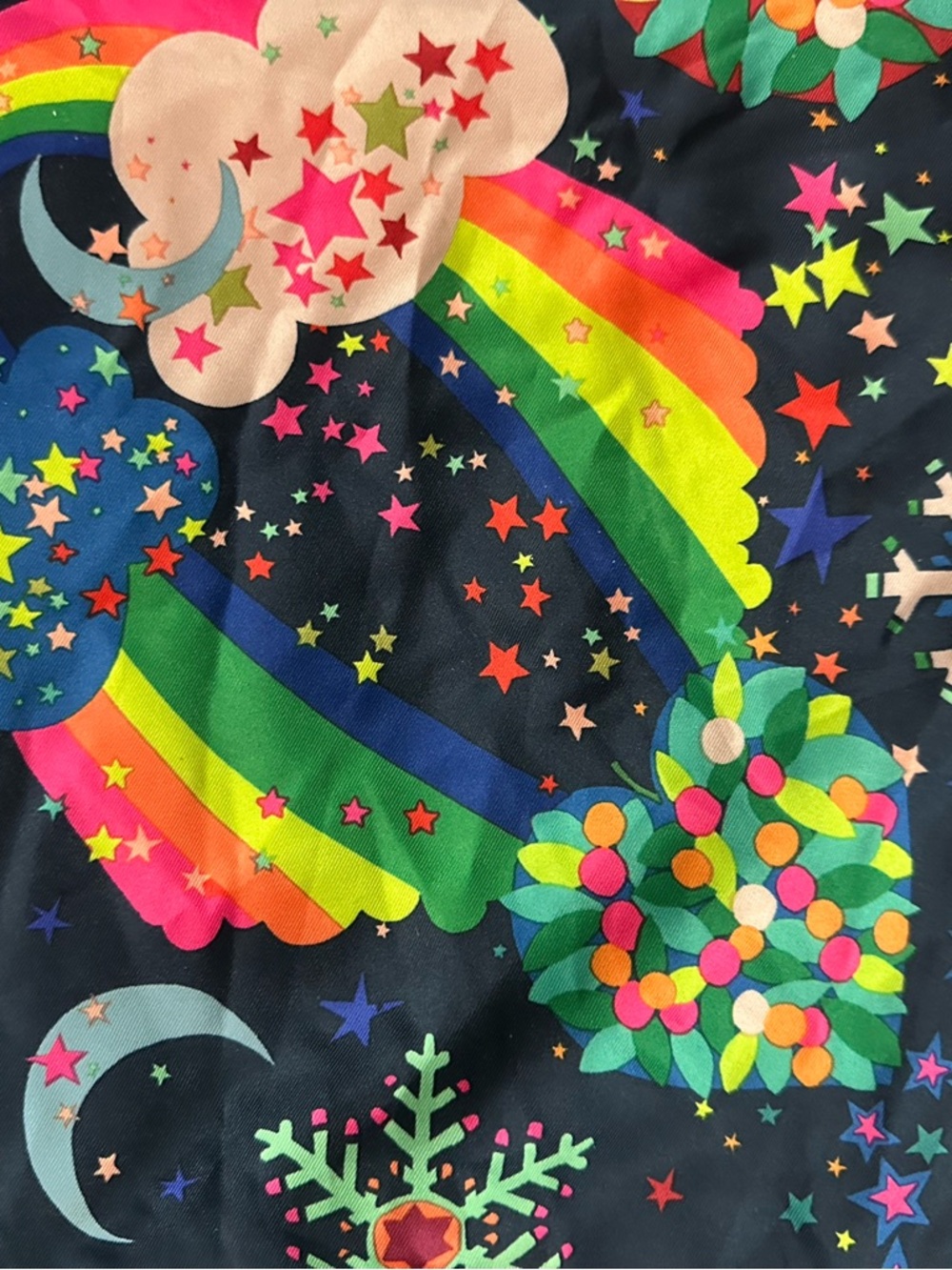 Lush Navy Moon Stars and Rainbows Print Knot Wrap Scarf and for Gifts Square - Picture 3 of 7